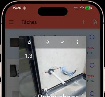 Liste des tâches dans l’app Touch2build